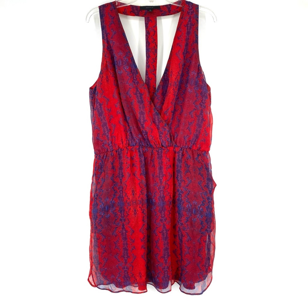 Aryn K Silk Snakeskin Mini Dress Deep V Neck Red